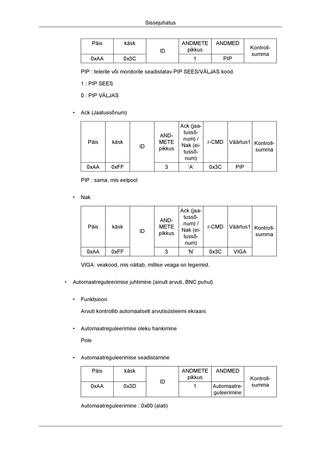 Samsung LH46DRBPLBB/EN manual Andmed PIP 