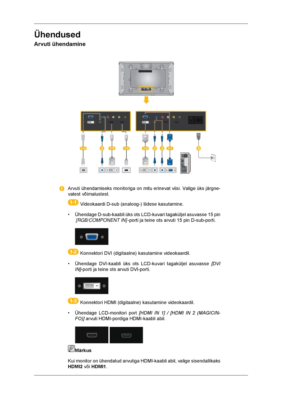 Samsung LH46DRBPLBB/EN manual Ühendused, Arvuti ühendamine 