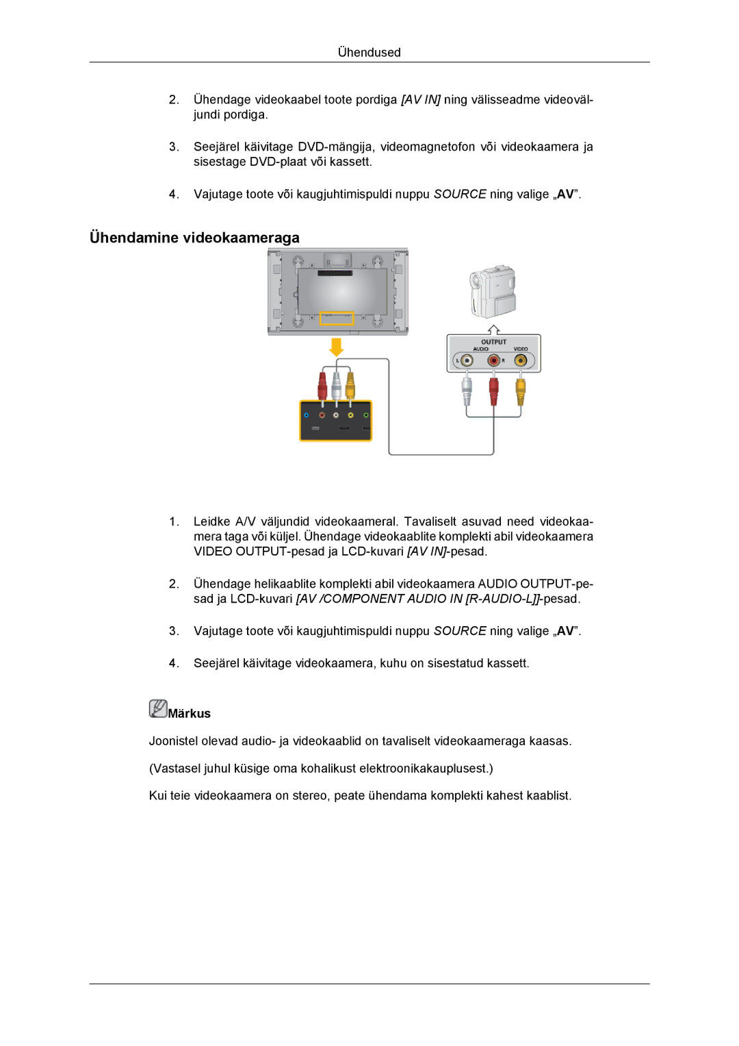 Samsung LH46DRBPLBB/EN manual Ühendamine videokaameraga 