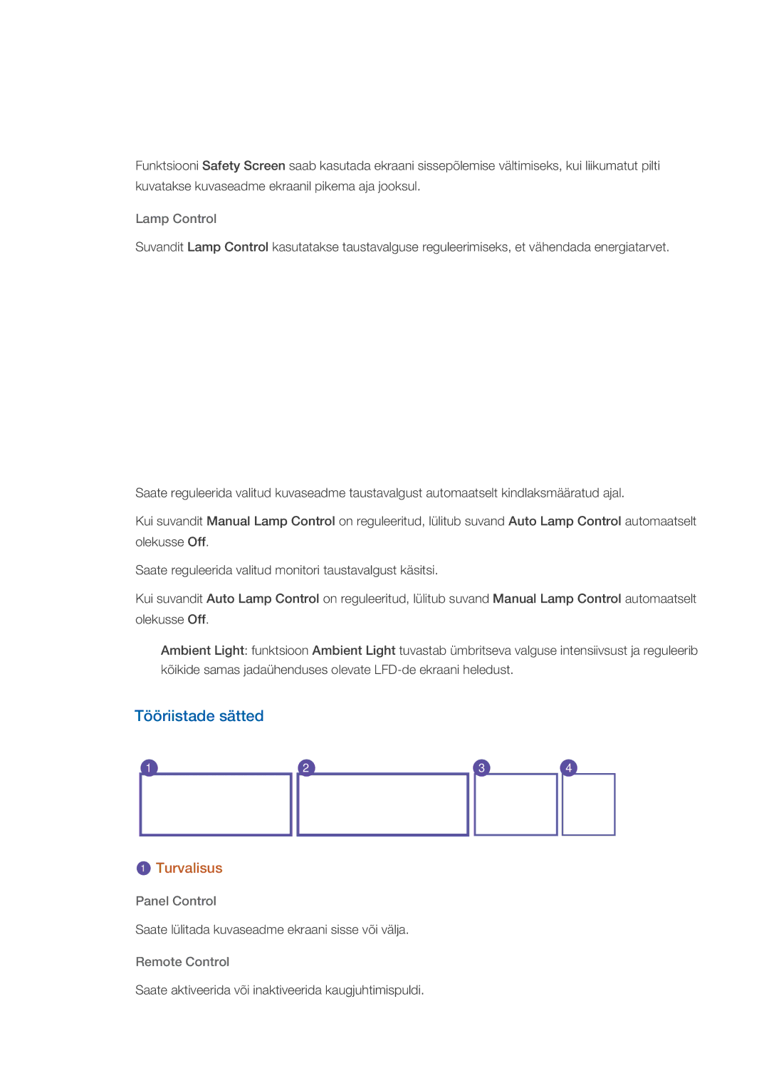 Samsung LH46DRBPLBB/EN manual Tööriistade sätted, Lamp Control, Panel Control, Remote Control 