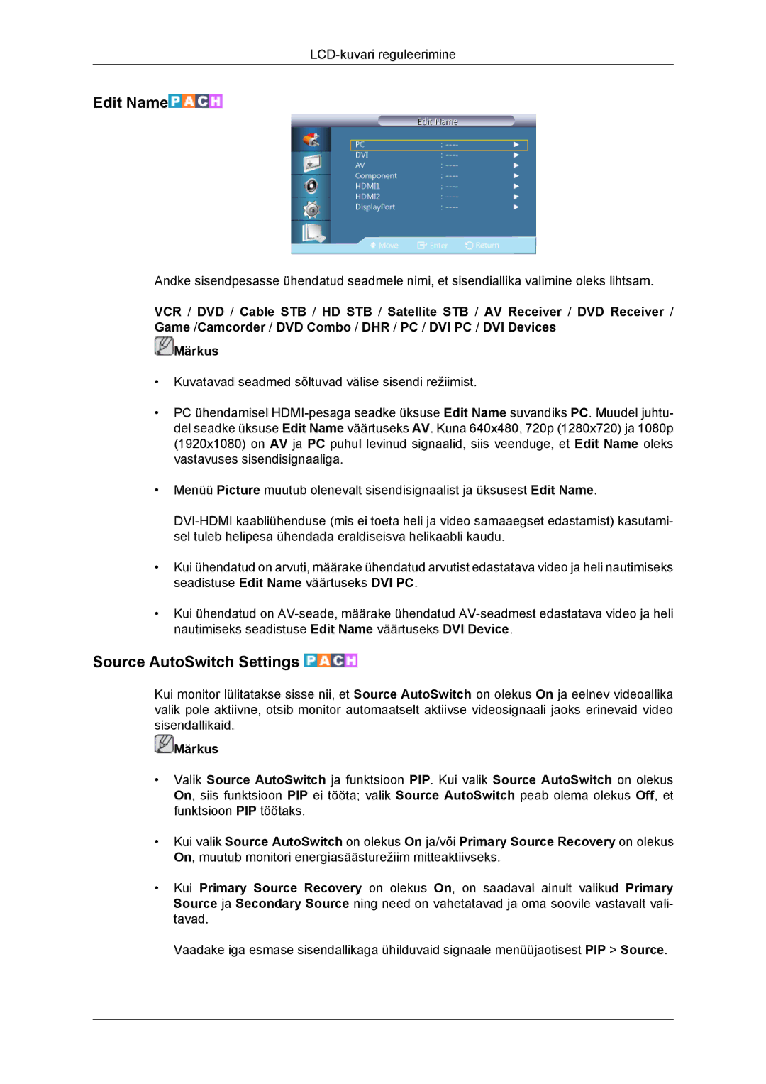 Samsung LH46DRBPLBB/EN manual Edit Name, Source AutoSwitch Settings 