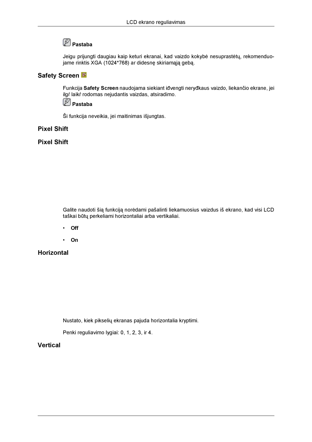 Samsung LH46DRBPLBB/EN manual Safety Screen, Pixel Shift 