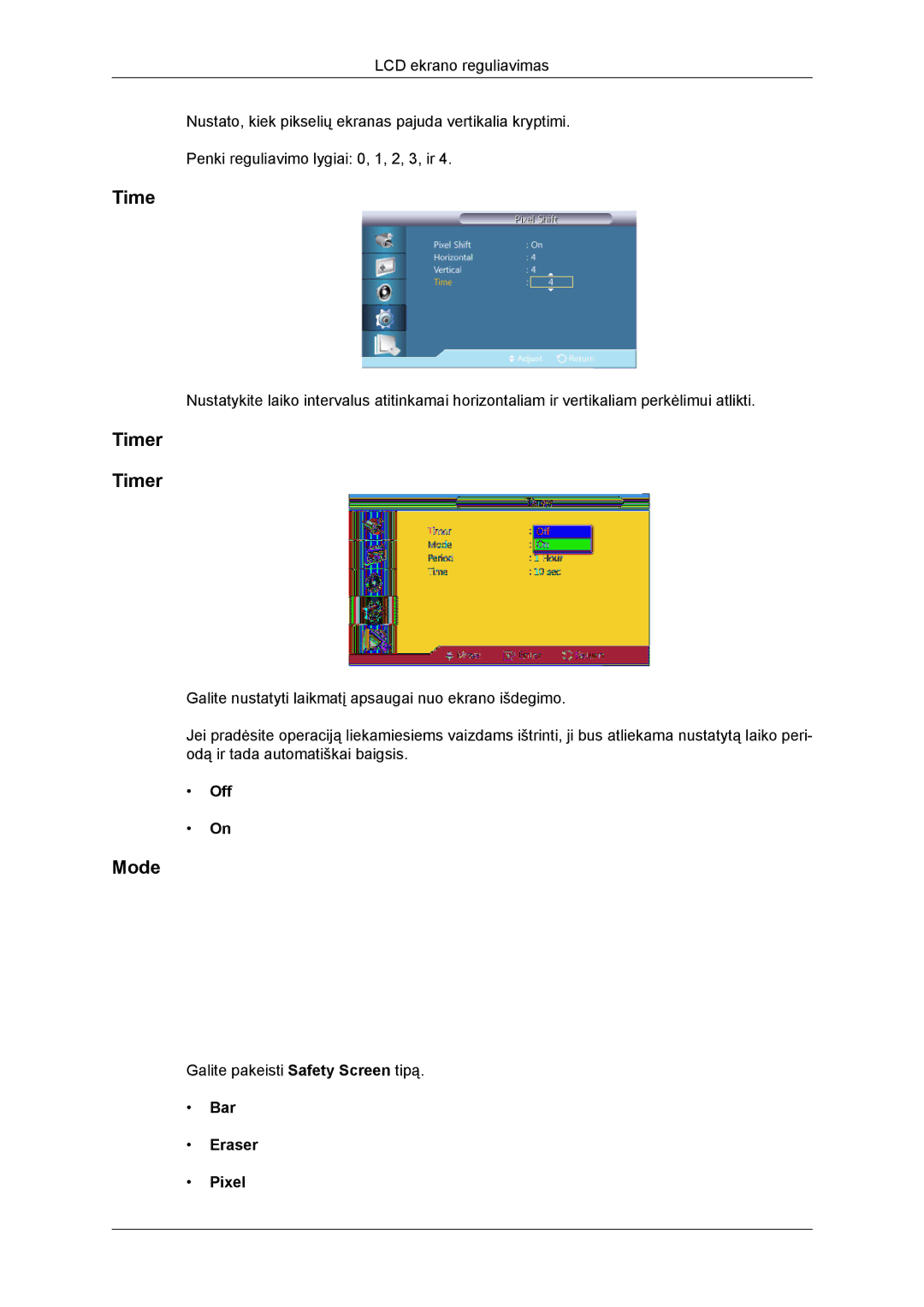 Samsung LH46DRBPLBB/EN manual Timer, Bar Eraser Pixel 