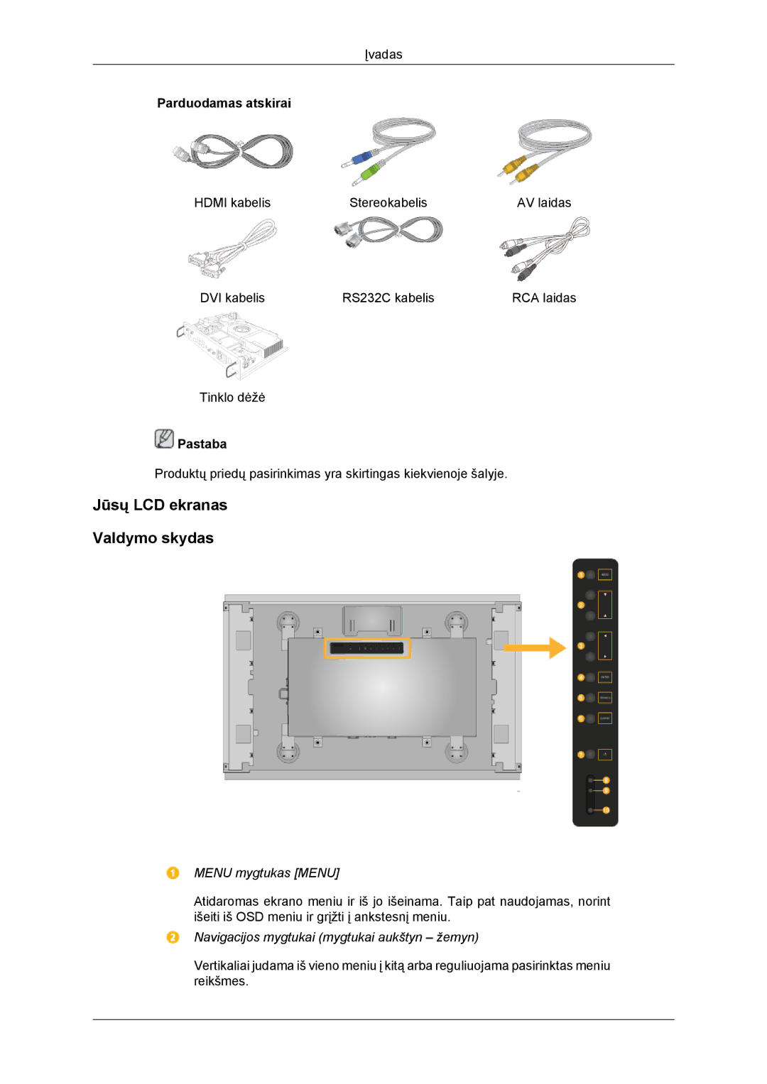 Samsung LH46DRBPLBB/EN manual Jūsų LCD ekranas Valdymo skydas, Menu mygtukas Menu 