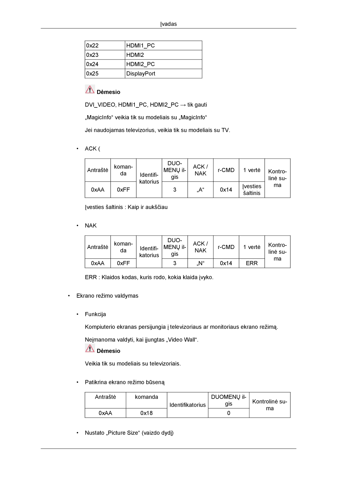 Samsung LH46DRBPLBB/EN manual Dėmesio 