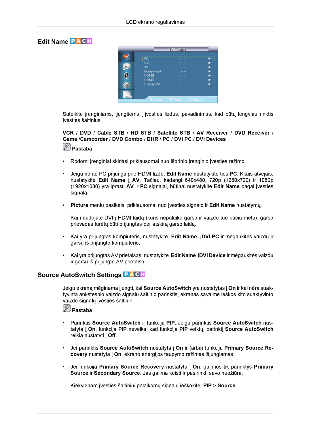 Samsung LH46DRBPLBB/EN manual Edit Name, Source AutoSwitch Settings 