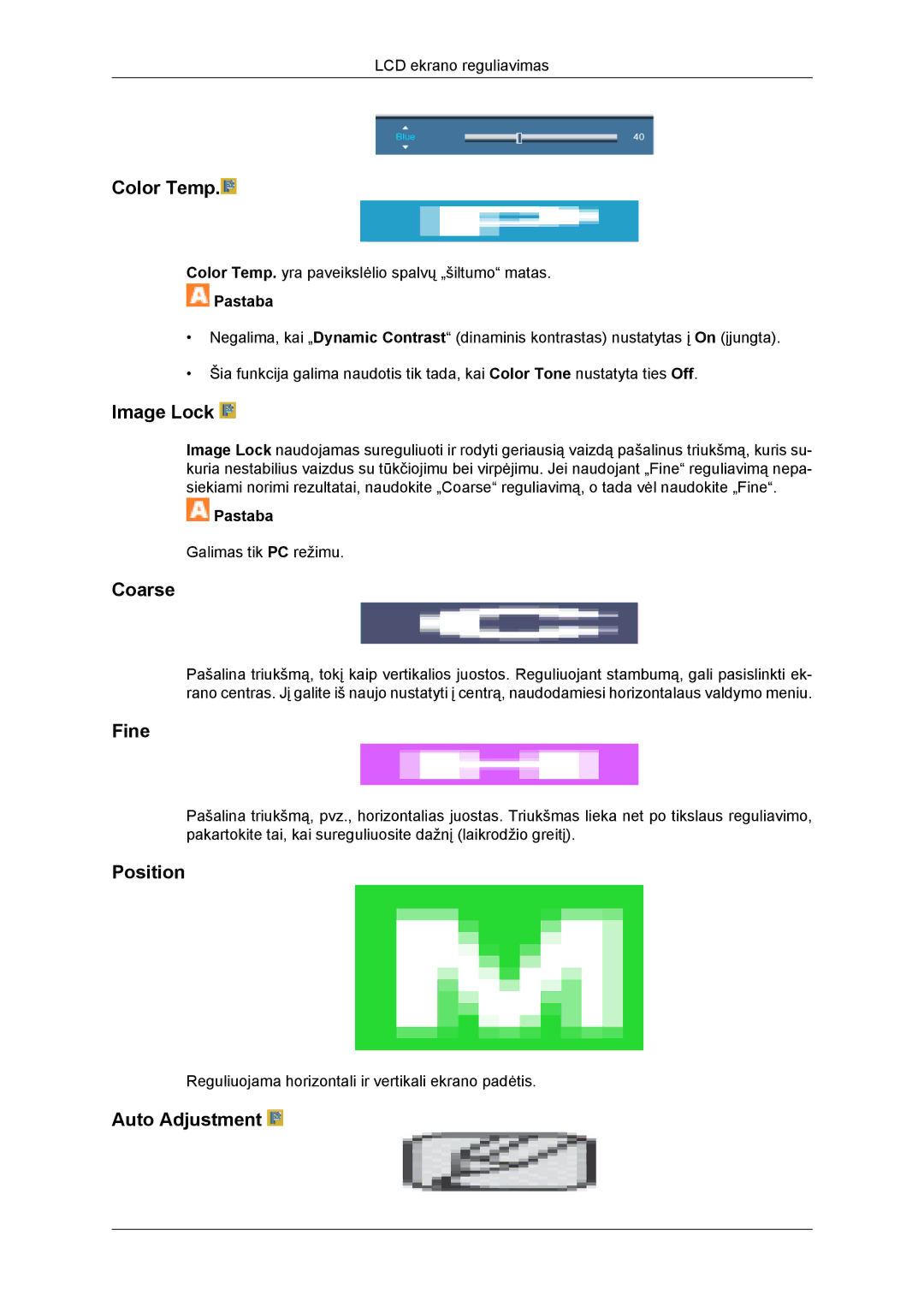 Samsung LH46DRBPLBB/EN manual Color Temp, Image Lock, Coarse, Fine, Auto Adjustment 