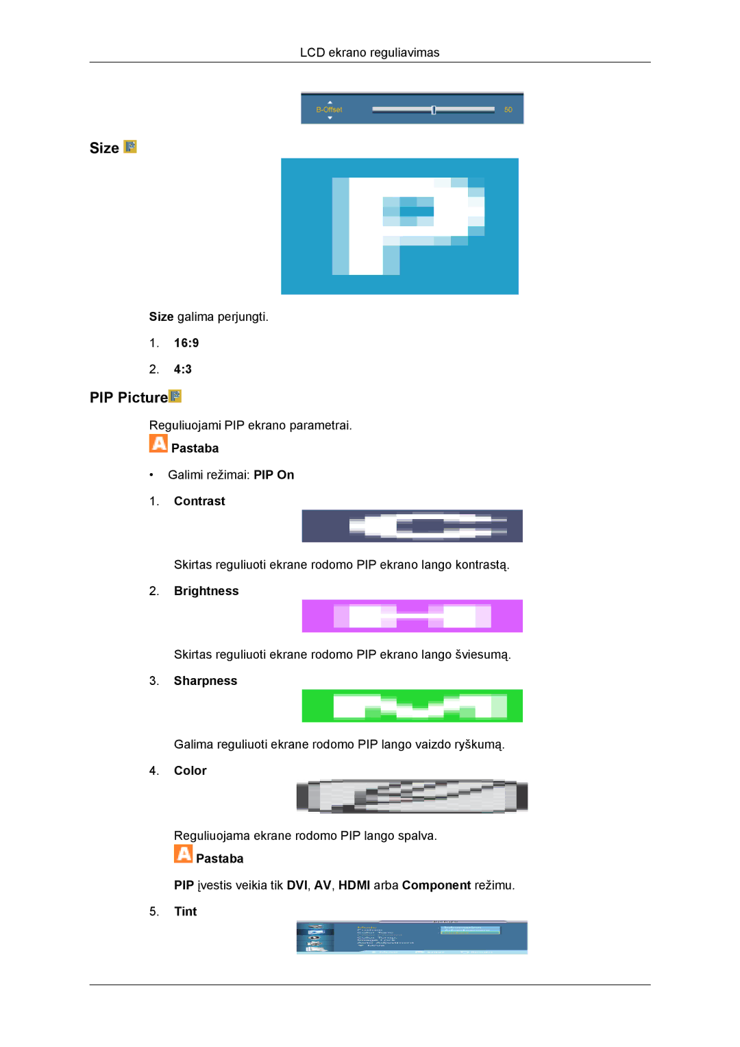 Samsung LH46DRBPLBB/EN manual PIP Picture, Color, Tint 