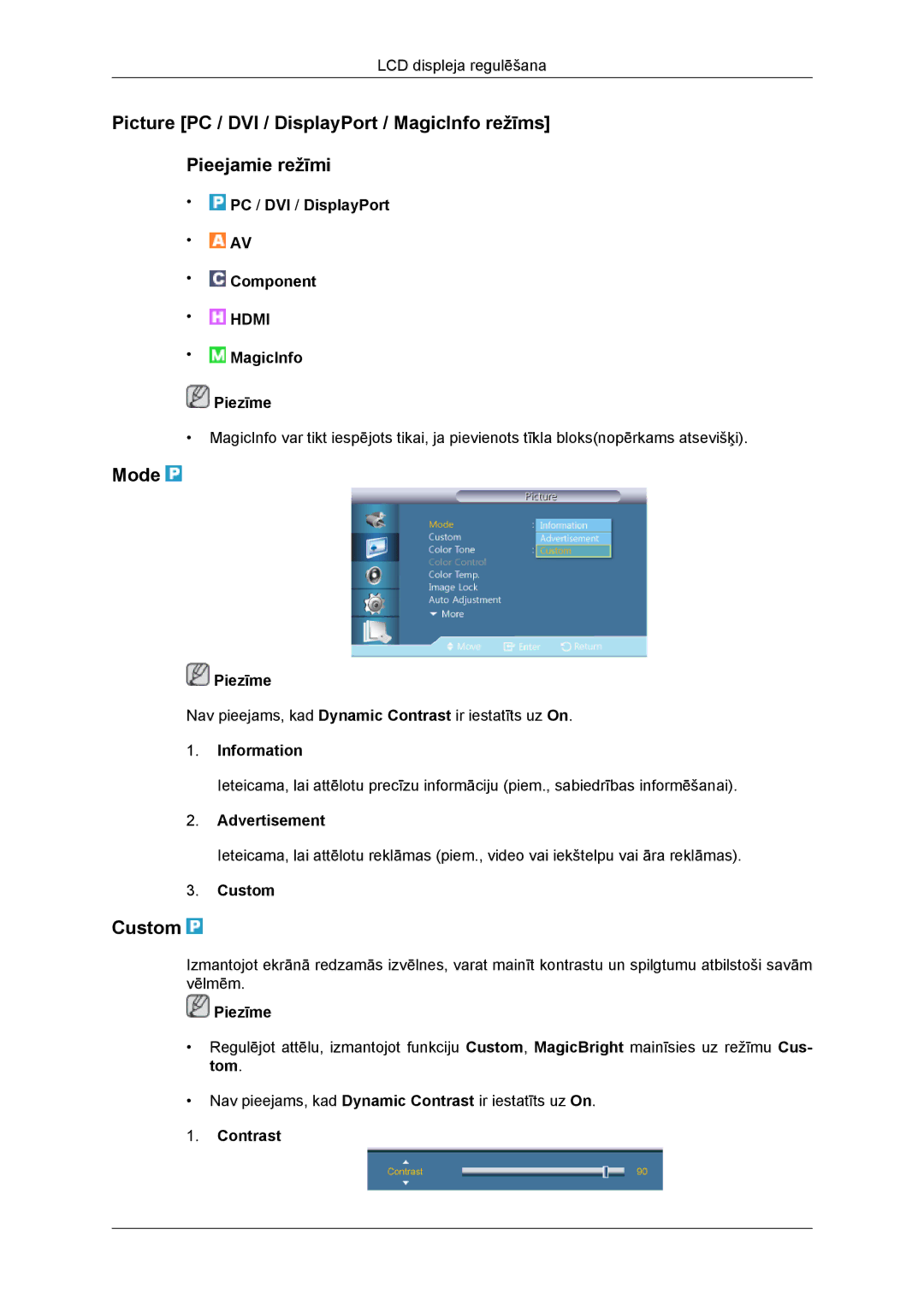 Samsung LH46DRBPLBB/EN manual Mode, Custom 