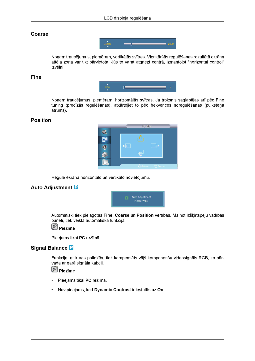 Samsung LH46DRBPLBB/EN manual Coarse, Fine, Auto Adjustment, Signal Balance 