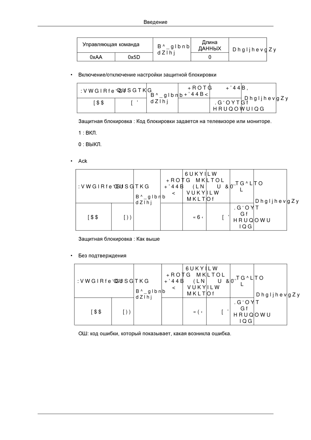 Samsung LH46DRBPLBB/EN manual Введение Управляющая команда 0xAA 0x5D Идентифи- катор Длина 