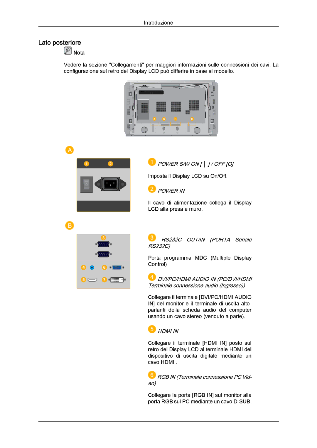 Samsung LH46DRPPBE/EN manual Lato posteriore, Power 