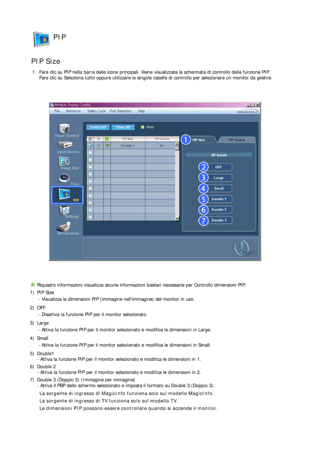 Samsung LH46DRPPBE/EN manual Pip, PIP Size 