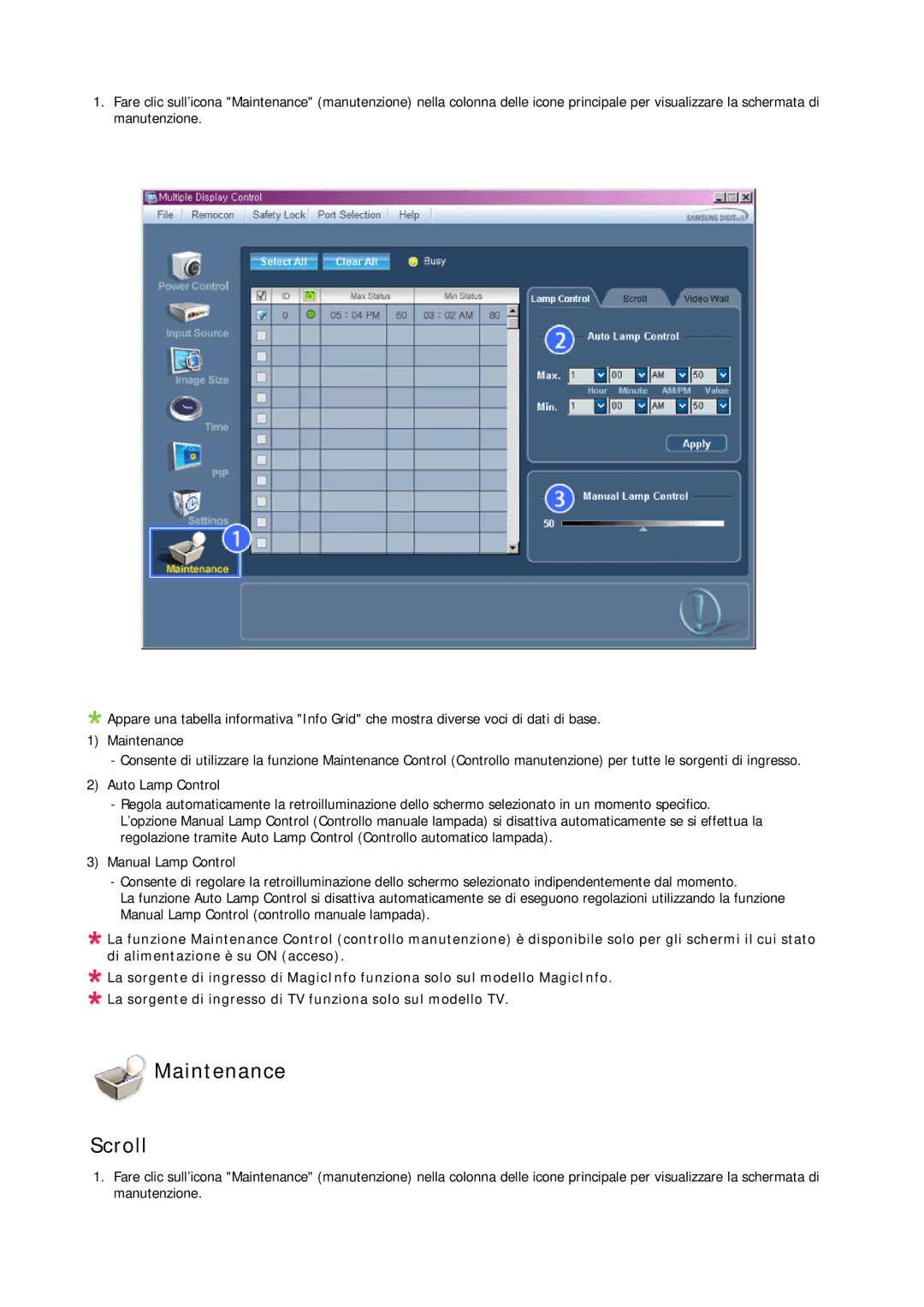 Samsung LH46DRPPBE/EN manual Maintenance Scroll 