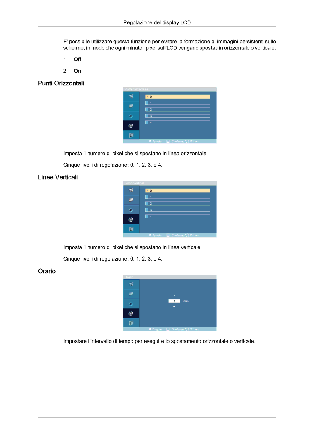 Samsung LH46DRPPBE/EN manual Punti Orizzontali, Linee Verticali, Orario 