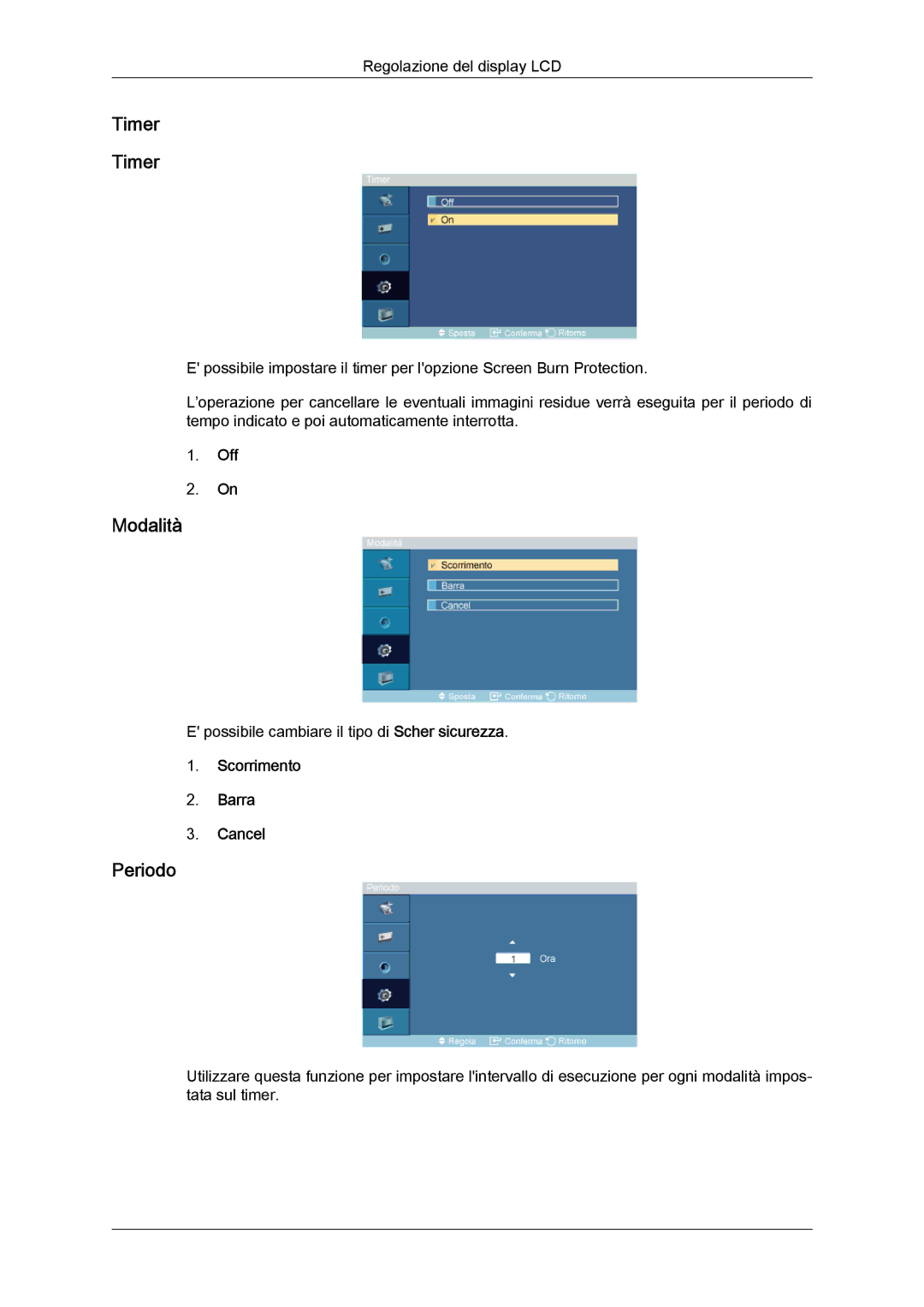 Samsung LH46DRPPBE/EN manual Timer, Periodo, Scorrimento Barra Cancel 