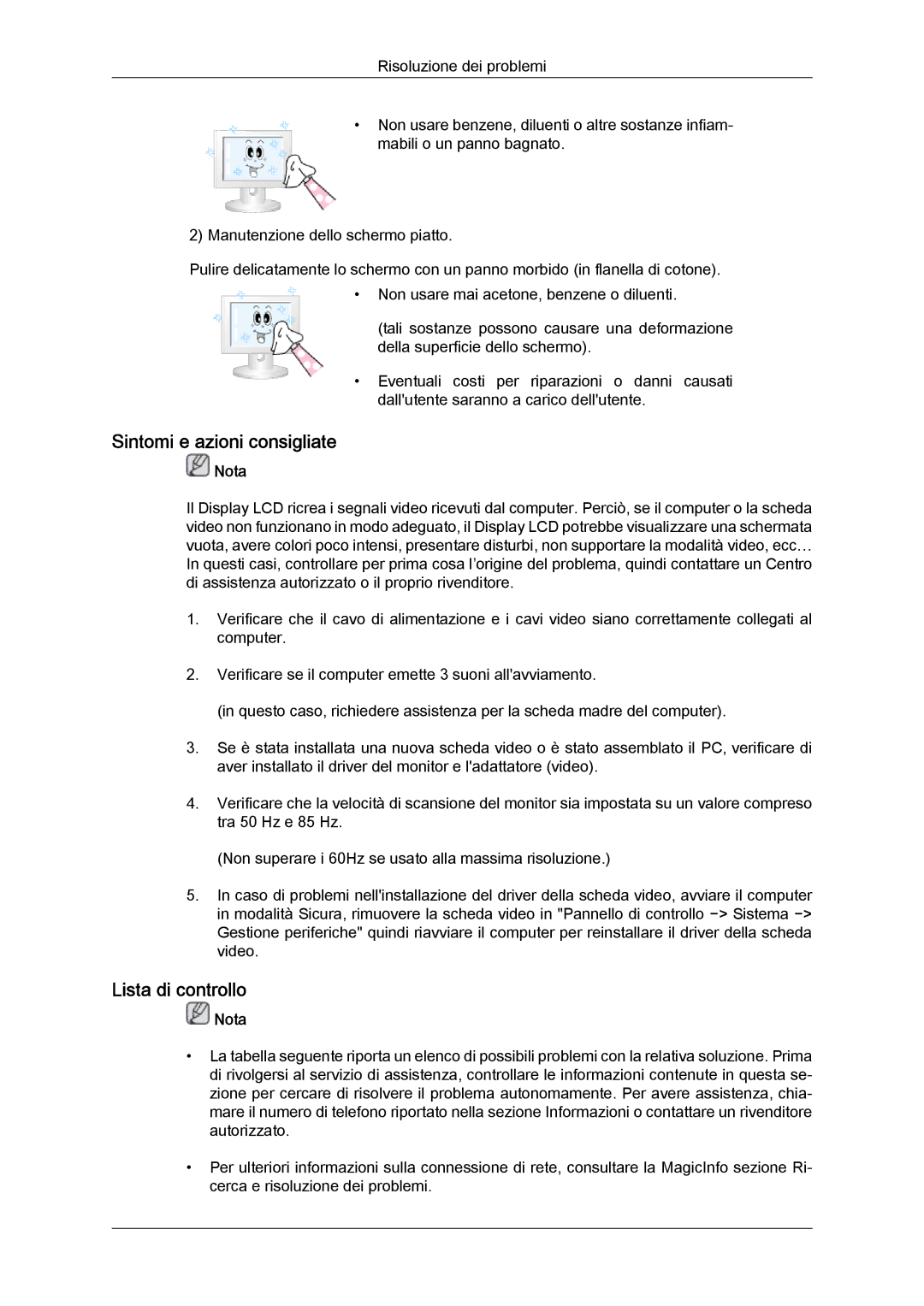 Samsung LH46DRPPBE/EN manual Sintomi e azioni consigliate, Lista di controllo 