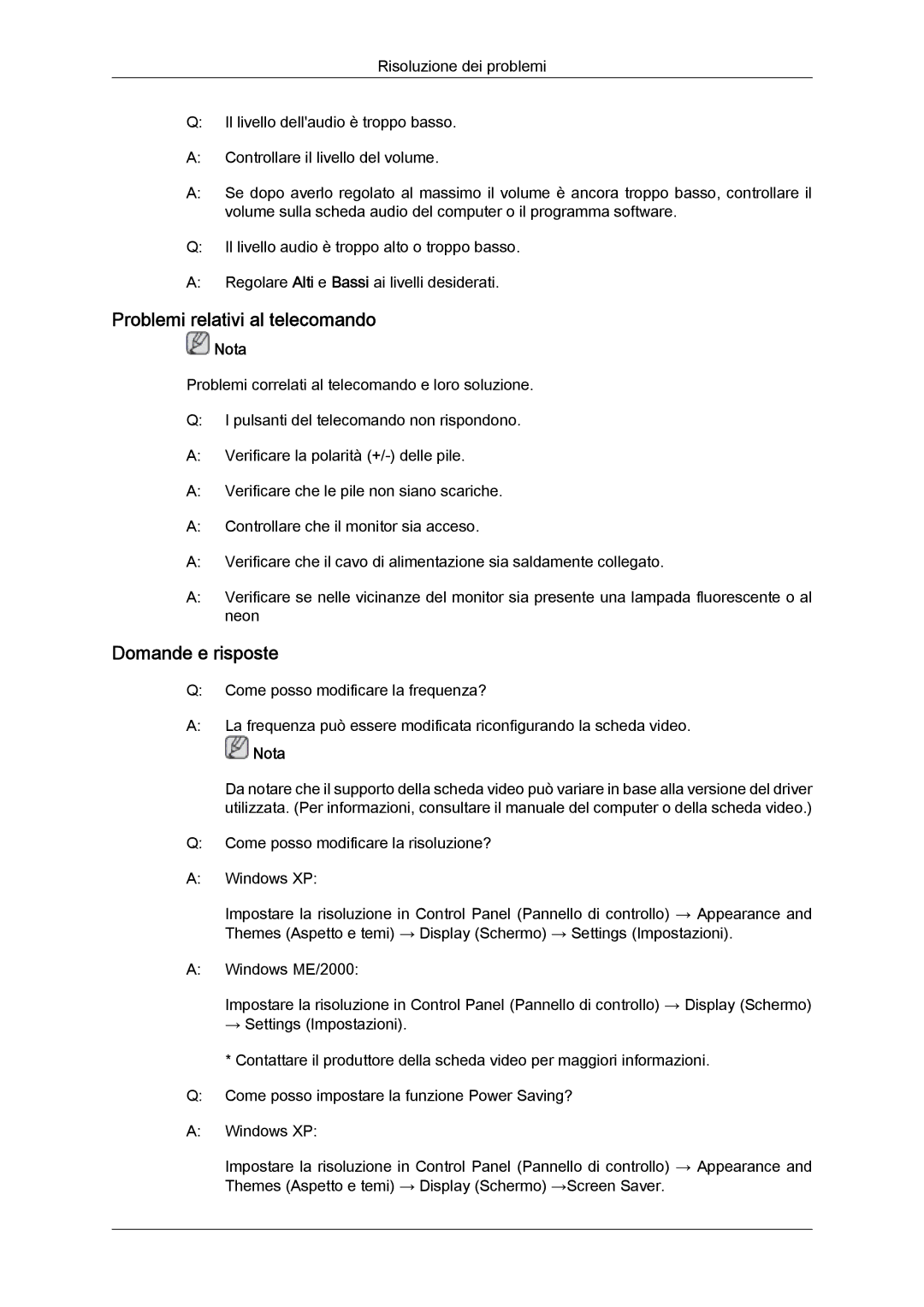 Samsung LH46DRPPBE/EN manual Problemi relativi al telecomando, Domande e risposte 