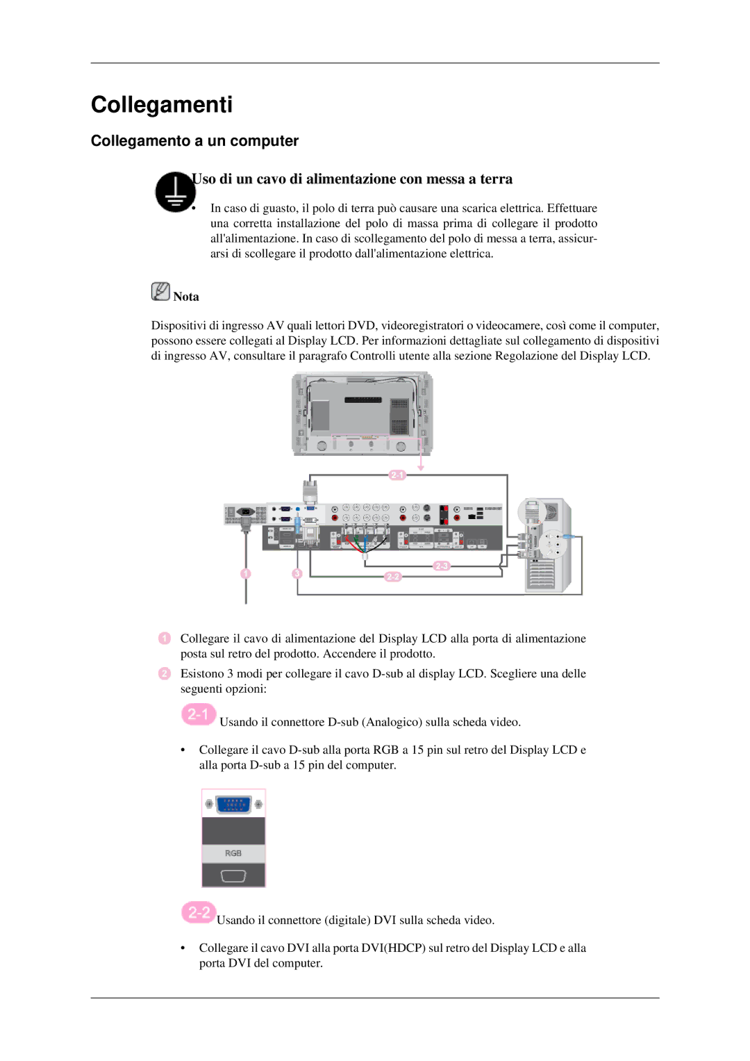 Samsung LH46DRPPBE/EN manual Collegamenti, Collegamento a un computer 