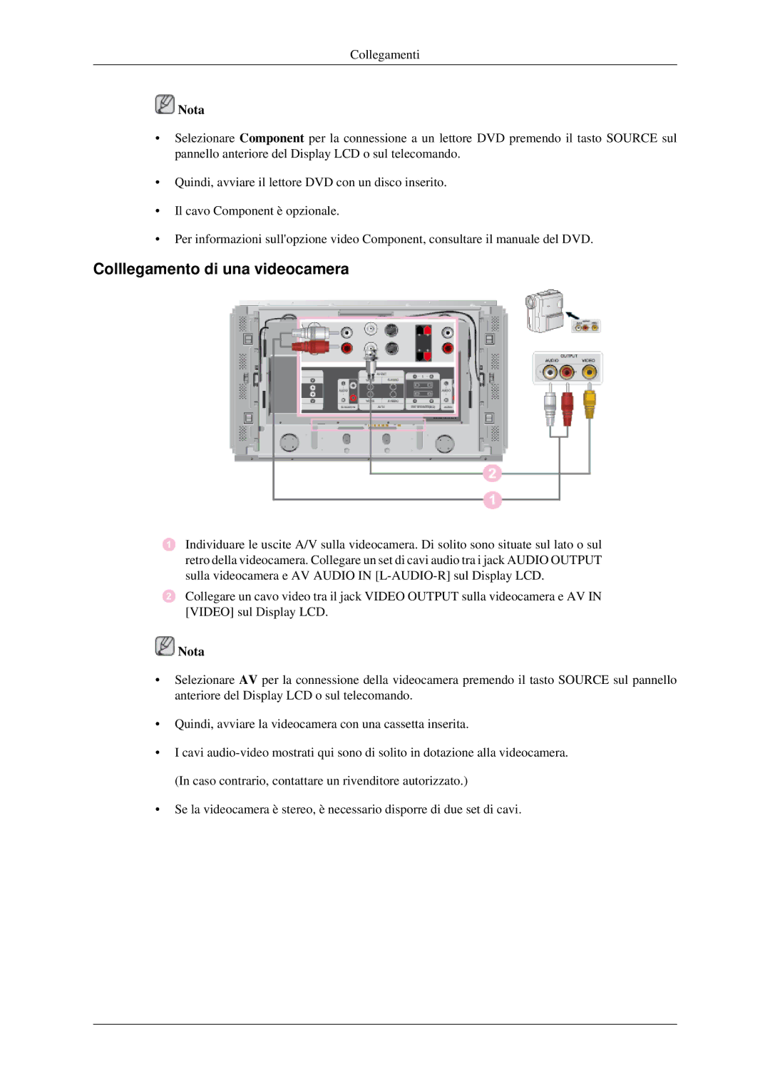 Samsung LH46DRPPBE/EN manual Colllegamento di una videocamera 