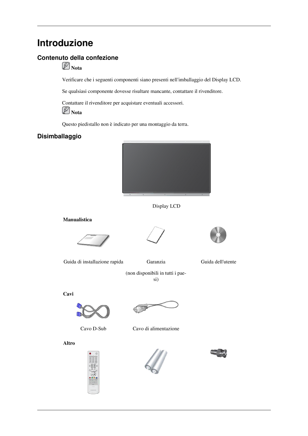 Samsung LH46DRPPBE/EN manual Contenuto della confezione, Disimballaggio 