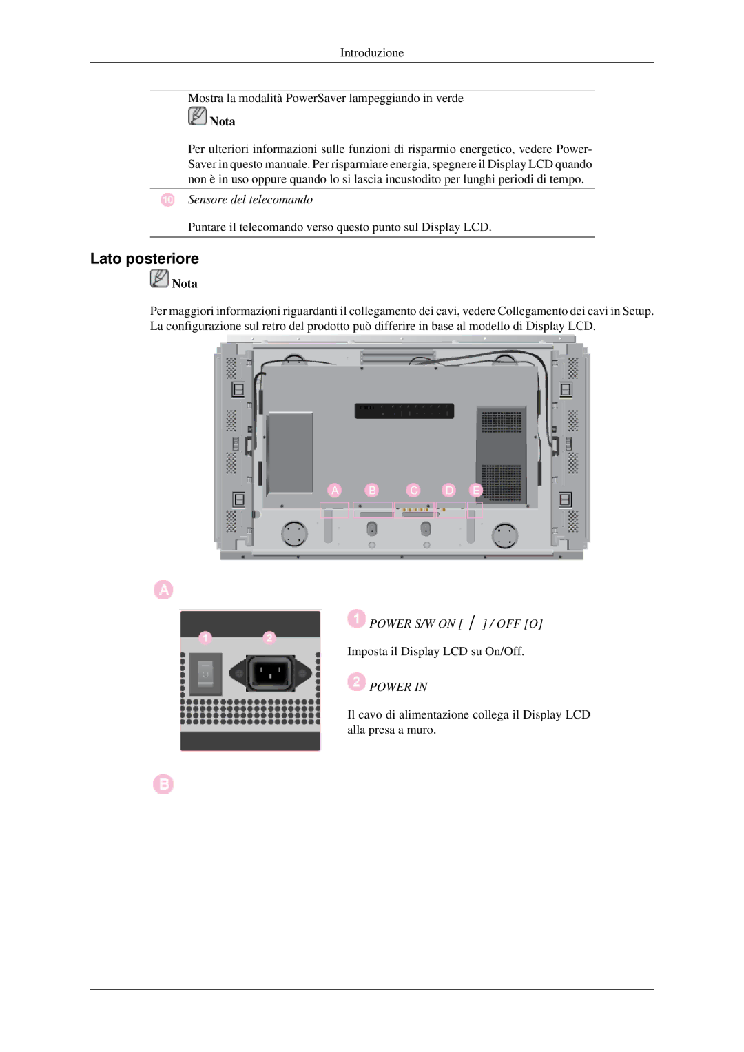 Samsung LH46DRPPBE/EN manual Lato posteriore, Power 