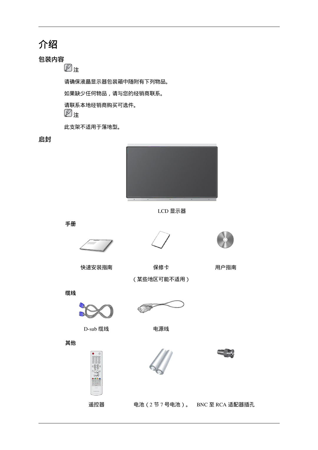 Samsung LH46DRPPBE/EN manual 包装内容, Lcd 显示器, Sub 缆线 