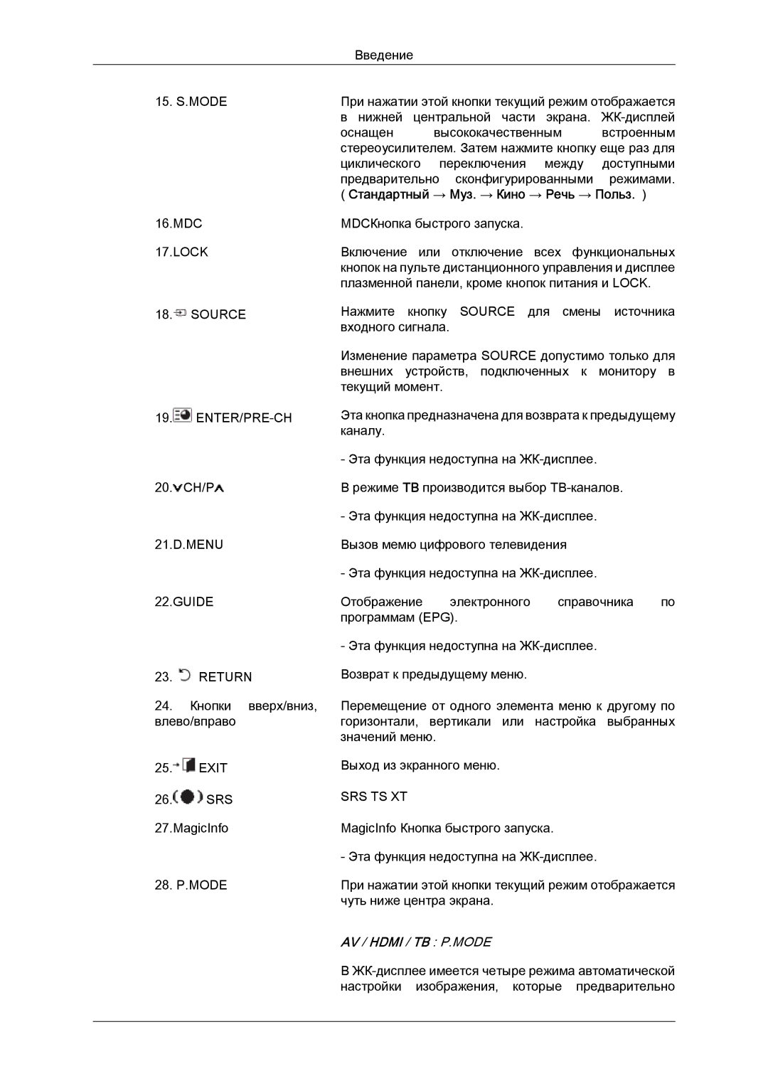 Samsung LH46DRPPBE/EN manual Стандартный → Муз. → Кино → Речь → Польз, 21.D.MENU Guide Return 