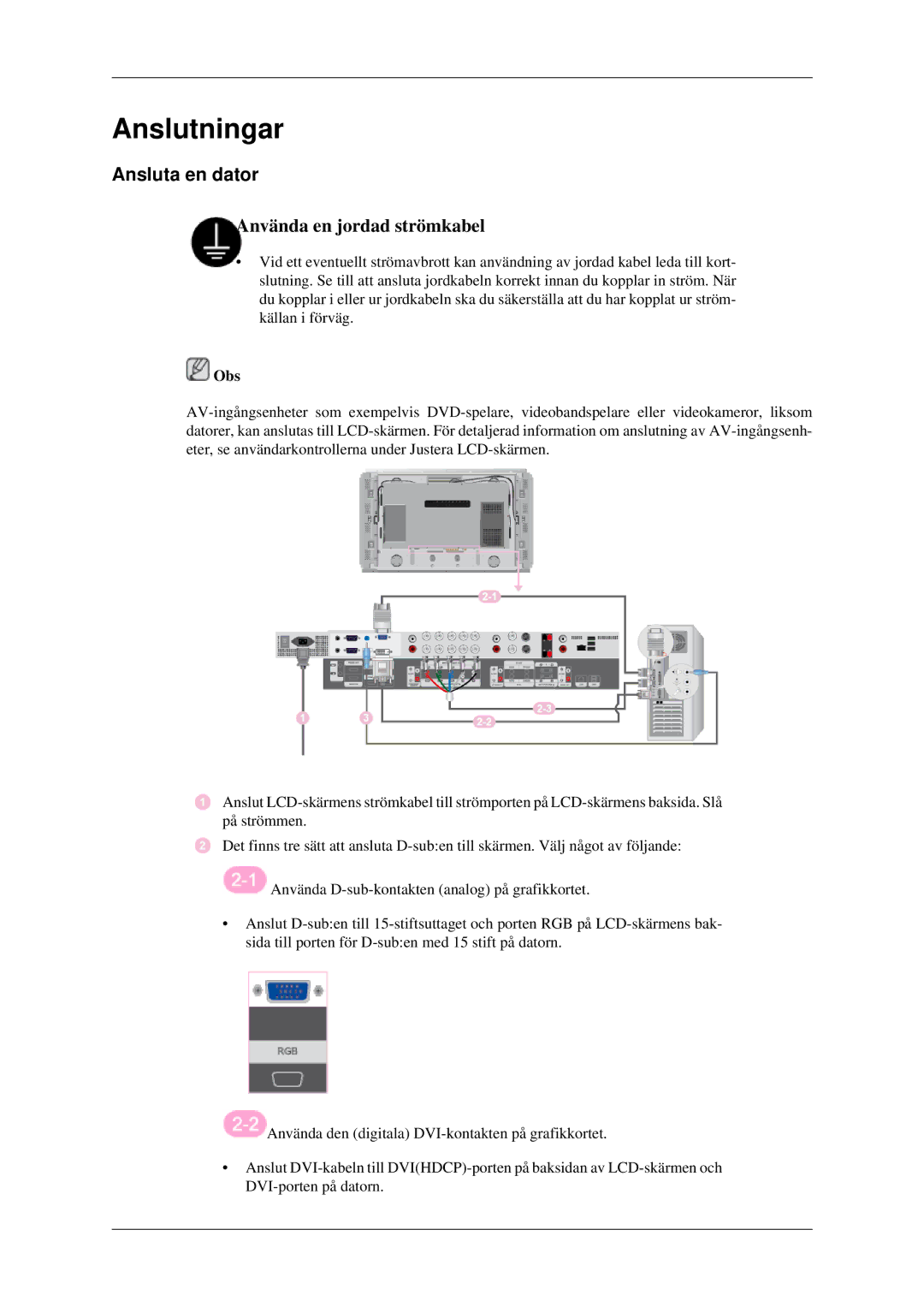 Samsung LH46DRUPBB/EN, LH46DRQPBB/EN, LH46DRSPBB/EN manual Anslutningar, Ansluta en dator 