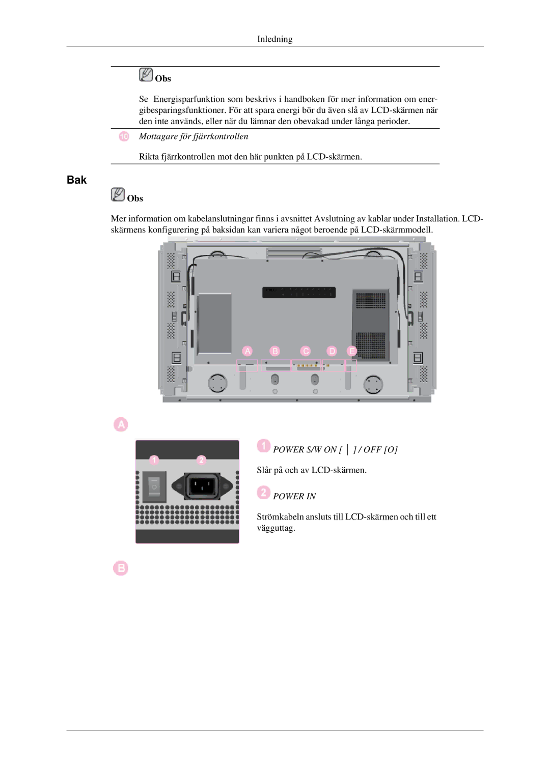 Samsung LH46DRSPBB/EN, LH46DRUPBB/EN, LH46DRQPBB/EN manual Bak 