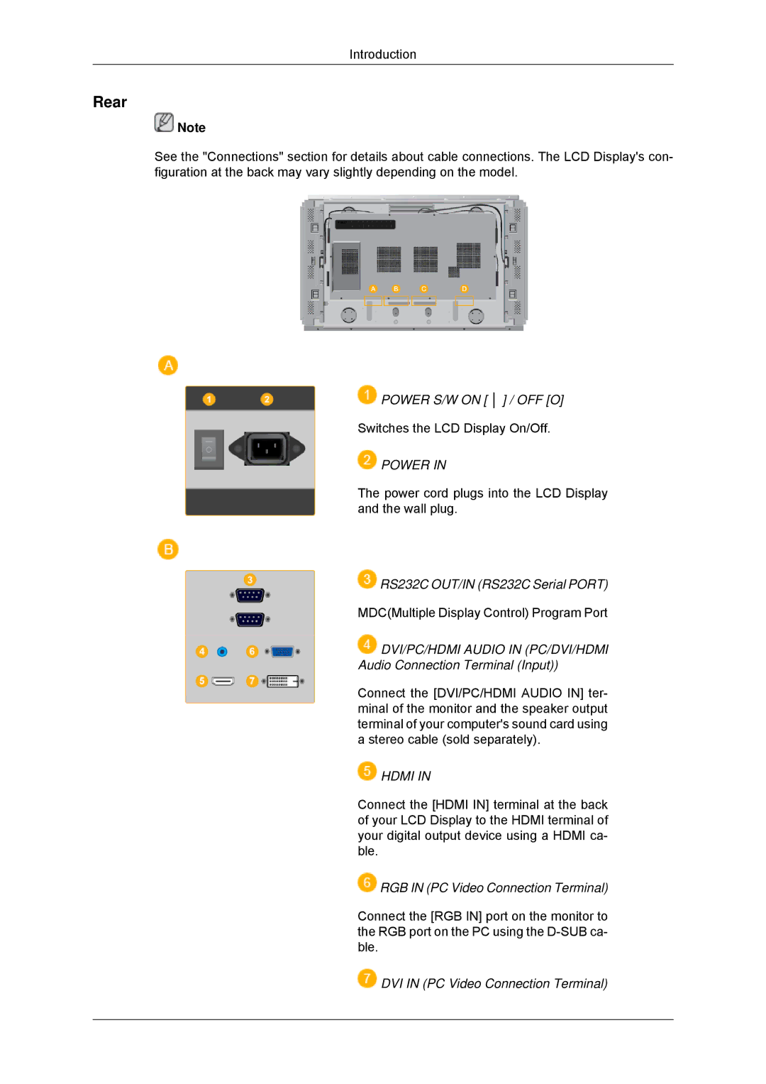 Samsung LH46DRUPBB/ZA, LH46DRUPBB/EN, LH46DRQPBB/EN, LH46DRTPBE/EN, LH46DRPPBE/EN, LH46DRSPBB/EN, LH46DRSPBB/NG Rear, Power 