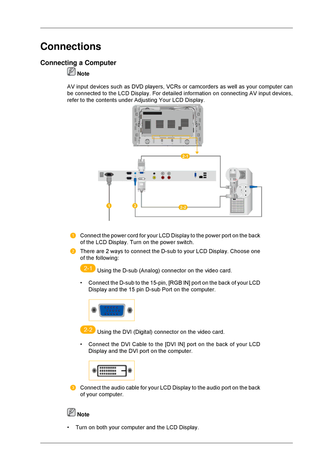 Samsung LH46DRSPBB/NG, LH46DRUPBB/EN, LH46DRQPBB/EN, LH46DRTPBE/EN, LH46DRPPBE/EN manual Connections, Connecting a Computer 