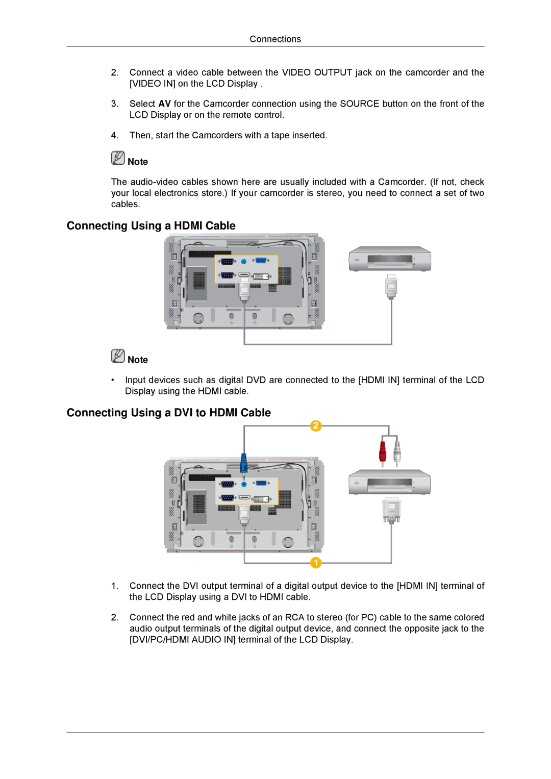 Samsung LH46DRUPBB/EN, LH46DRQPBB/EN, LH46DRTPBE/EN Connecting Using a Hdmi Cable, Connecting Using a DVI to Hdmi Cable 