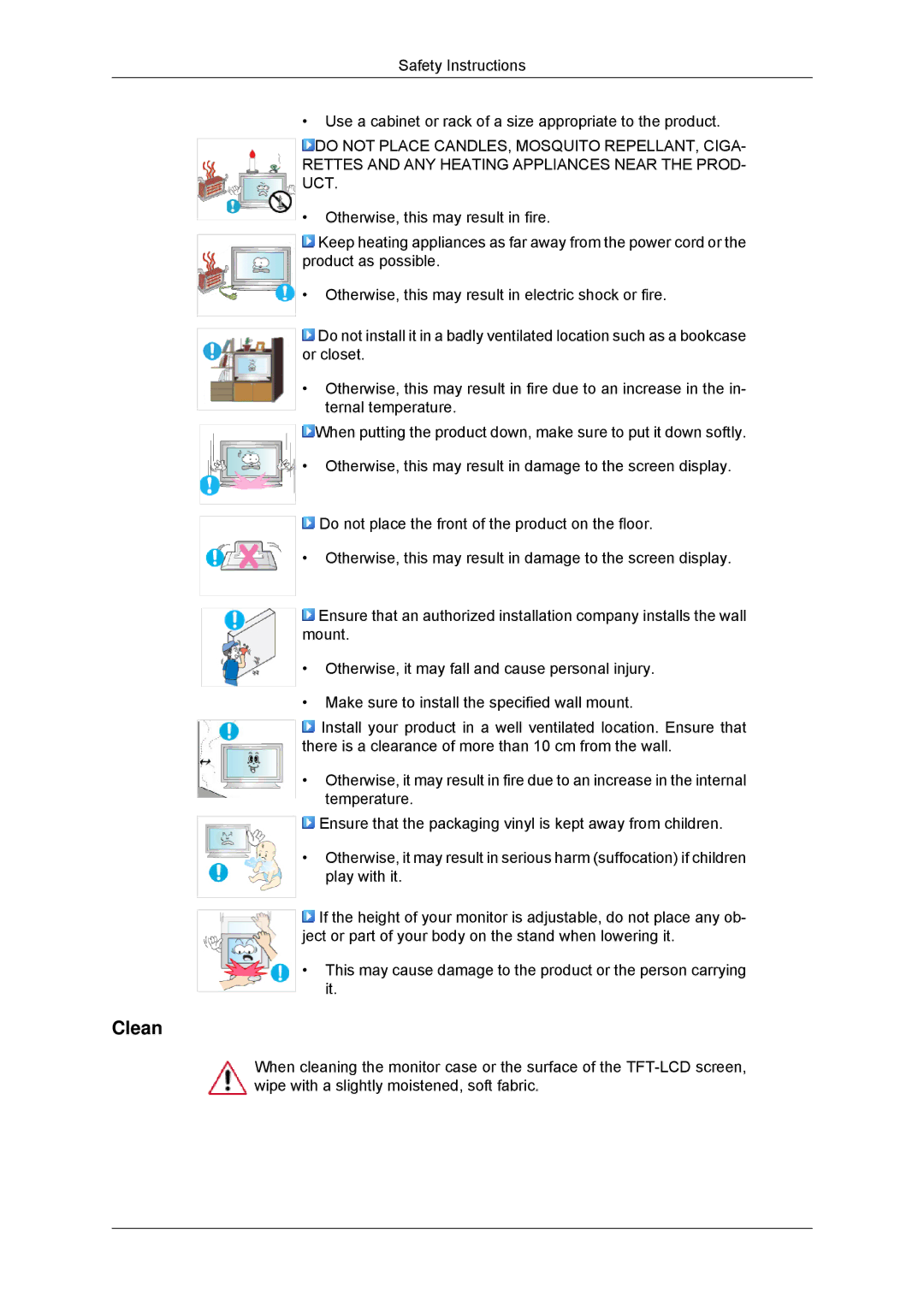 Samsung LH46DRSPBB/EN, LH46DRUPBB/EN, LH46DRQPBB/EN, LH46DRTPBE/EN, LH46DRPPBE/EN, LH46DRSPBB/NG, LH46DRUPBB/ZA manual Clean 