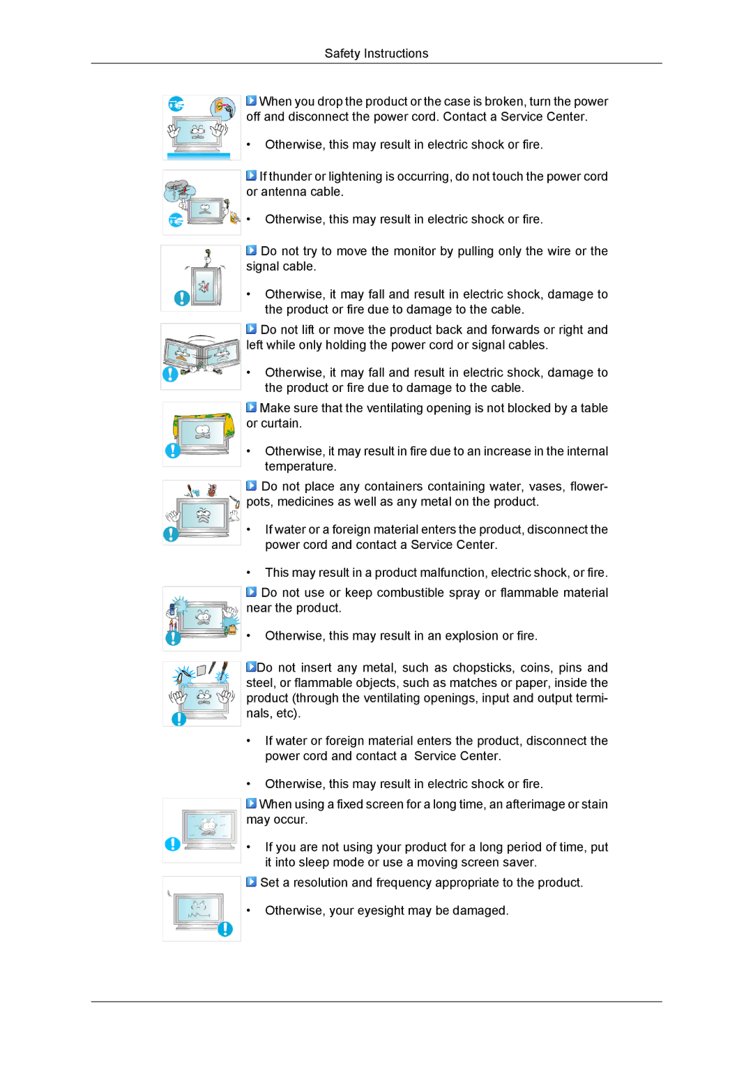 Samsung LH46DRUPBB/ZA, LH46DRUPBB/EN, LH46DRQPBB/EN, LH46DRTPBE/EN, LH46DRPPBE/EN, LH46DRSPBB/EN manual Safety Instructions 