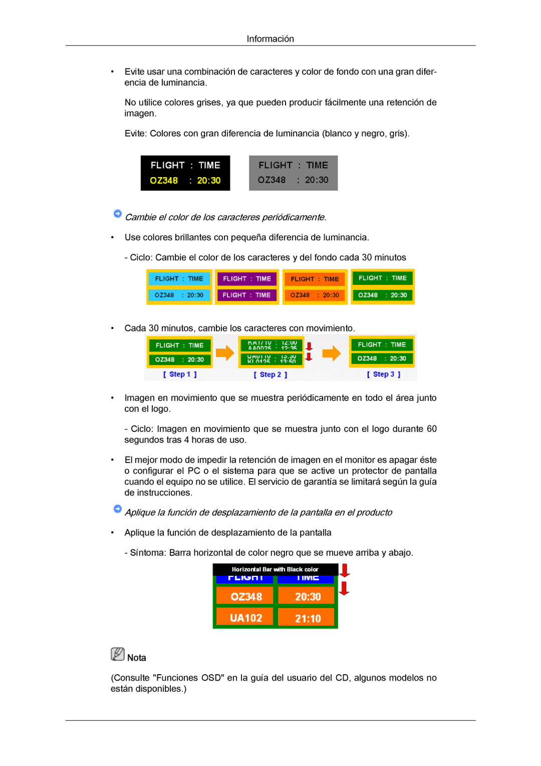 Samsung LH46DRPPBE/EN, LH46DRUPBB/EN, LH46DRQPBB/EN, LH46DRTPBE/EN manual Cambie el color de los caracteres periódicamente 