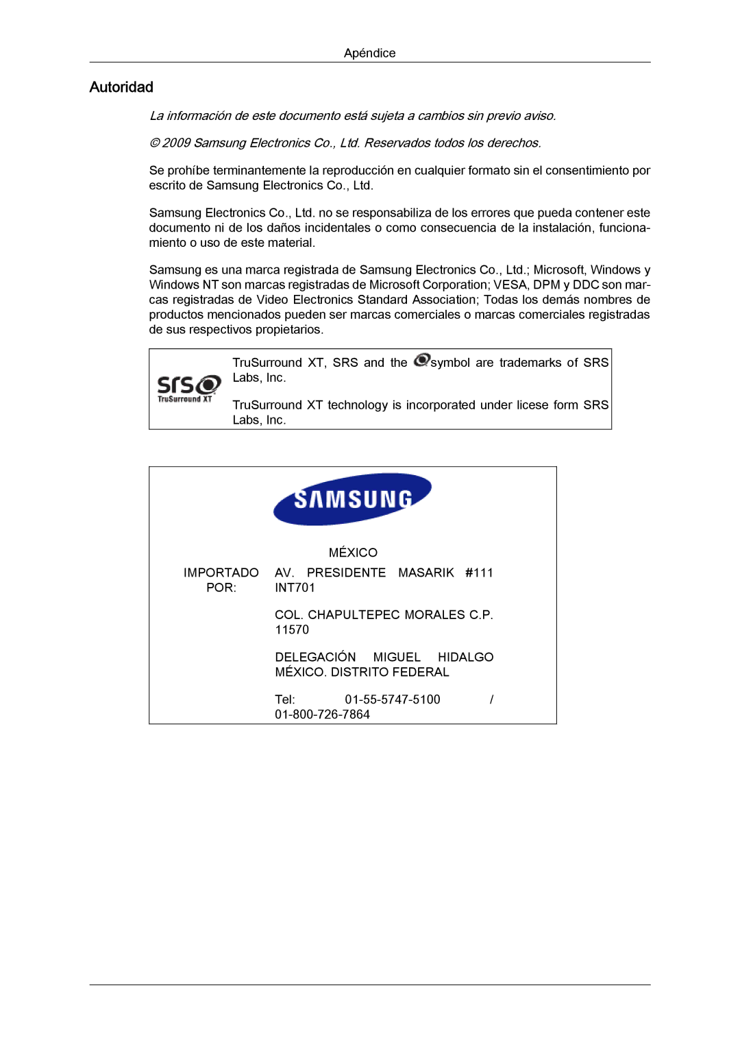 Samsung LH46DRQPBB/EN, LH46DRUPBB/EN, LH46DRTPBE/EN, LH46DRPPBE/EN, LH46DRSPBB/EN manual Autoridad 