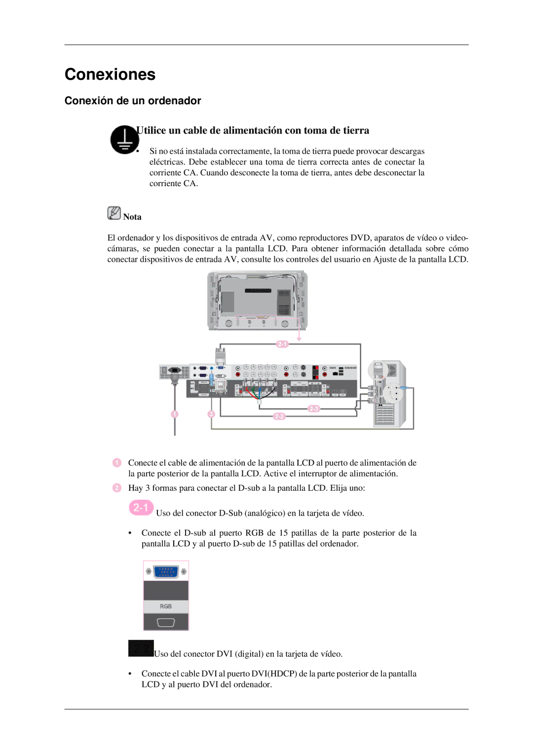 Samsung LH46DRTPBE/EN, LH46DRUPBB/EN, LH46DRQPBB/EN, LH46DRPPBE/EN, LH46DRSPBB/EN manual Conexiones, Conexión de un ordenador 