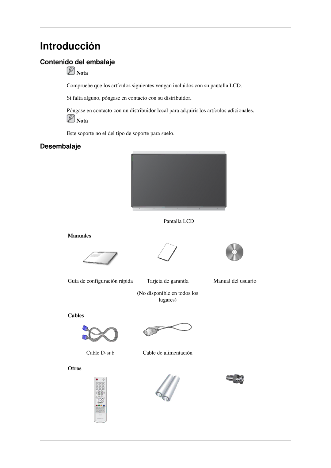 Samsung LH46DRTPBE/EN, LH46DRUPBB/EN, LH46DRQPBB/EN, LH46DRPPBE/EN, LH46DRSPBB/EN manual Contenido del embalaje, Desembalaje 