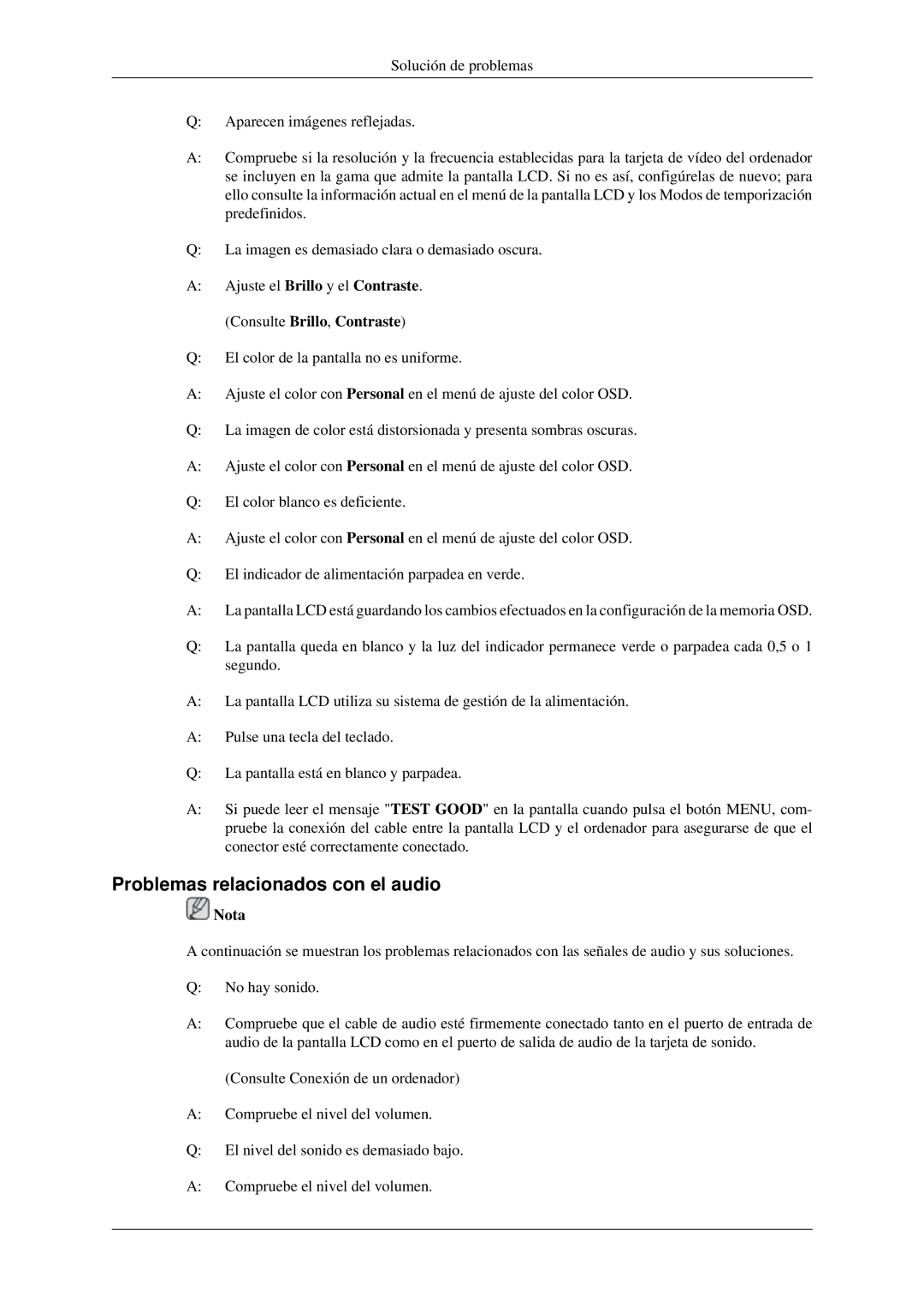 Samsung LH46DRPPBE/EN, LH46DRUPBB/EN, LH46DRQPBB/EN, LH46DRTPBE/EN, LH46DRSPBB/EN manual Problemas relacionados con el audio 