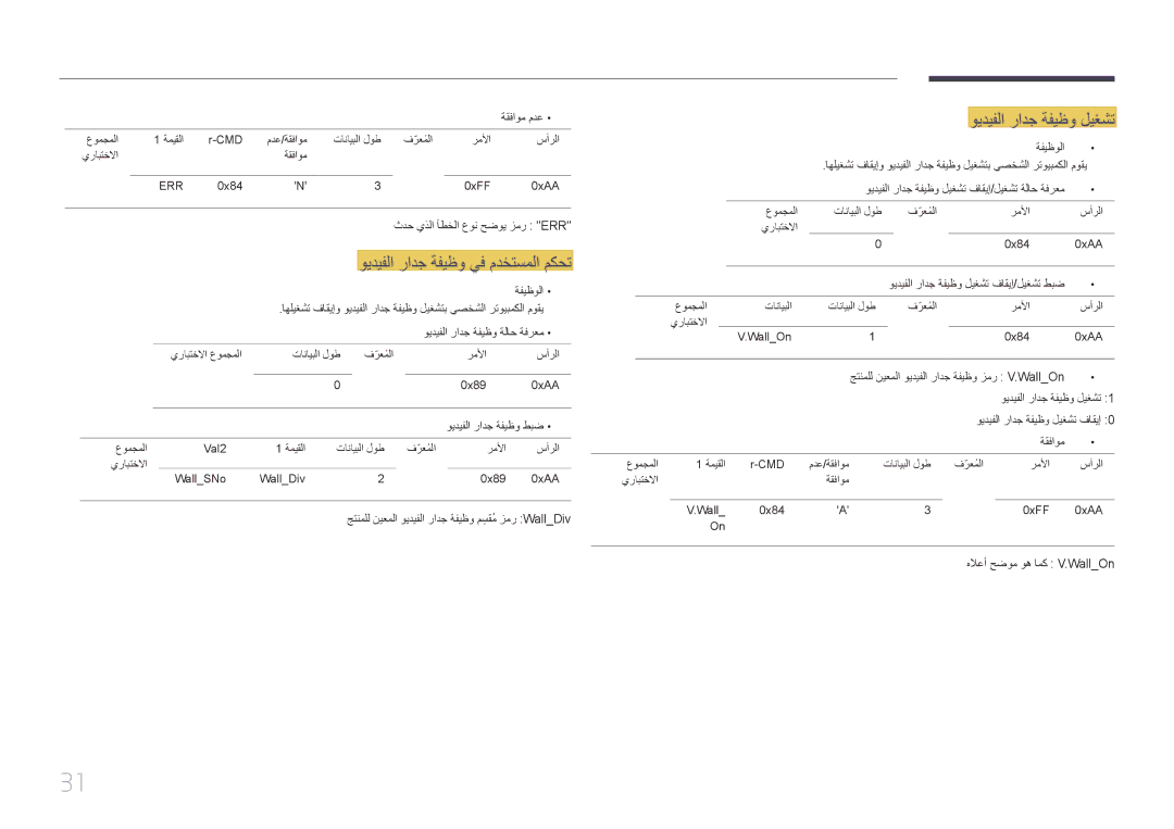 Samsung LH32EDDPLGC/EN, LH46EDDPLGC/EN, LH40EDDPLGC/UE manual ويديفلا رادج ةفيظو ليغشت, ويديفلا رادج ةفيظو يف مدختسملا مكحت 