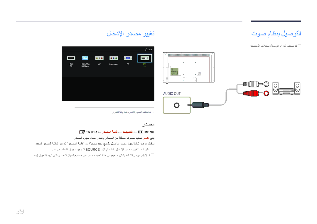 Samsung LH40EDDPLGC/NG, LH46EDDPLGC/EN, LH32EDDPLGC/EN manual لاخدلإا ردصم رييغت, Enter رداصملا ةمئاق تاقيبطتلا m ‏MENU 