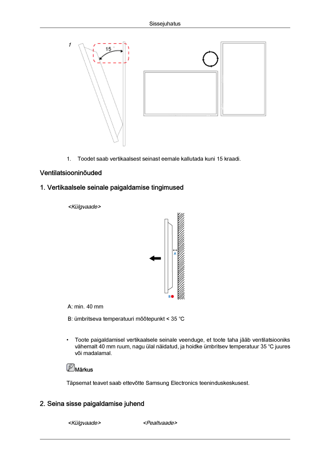 Samsung LH46GWPLBC/EN manual Seina sisse paigaldamise juhend, Külgvaade 