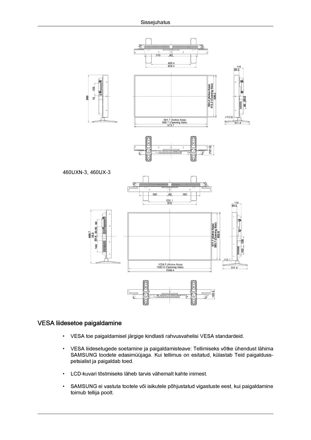 Samsung LH46GWPLBC/EN manual Vesa liidesetoe paigaldamine 