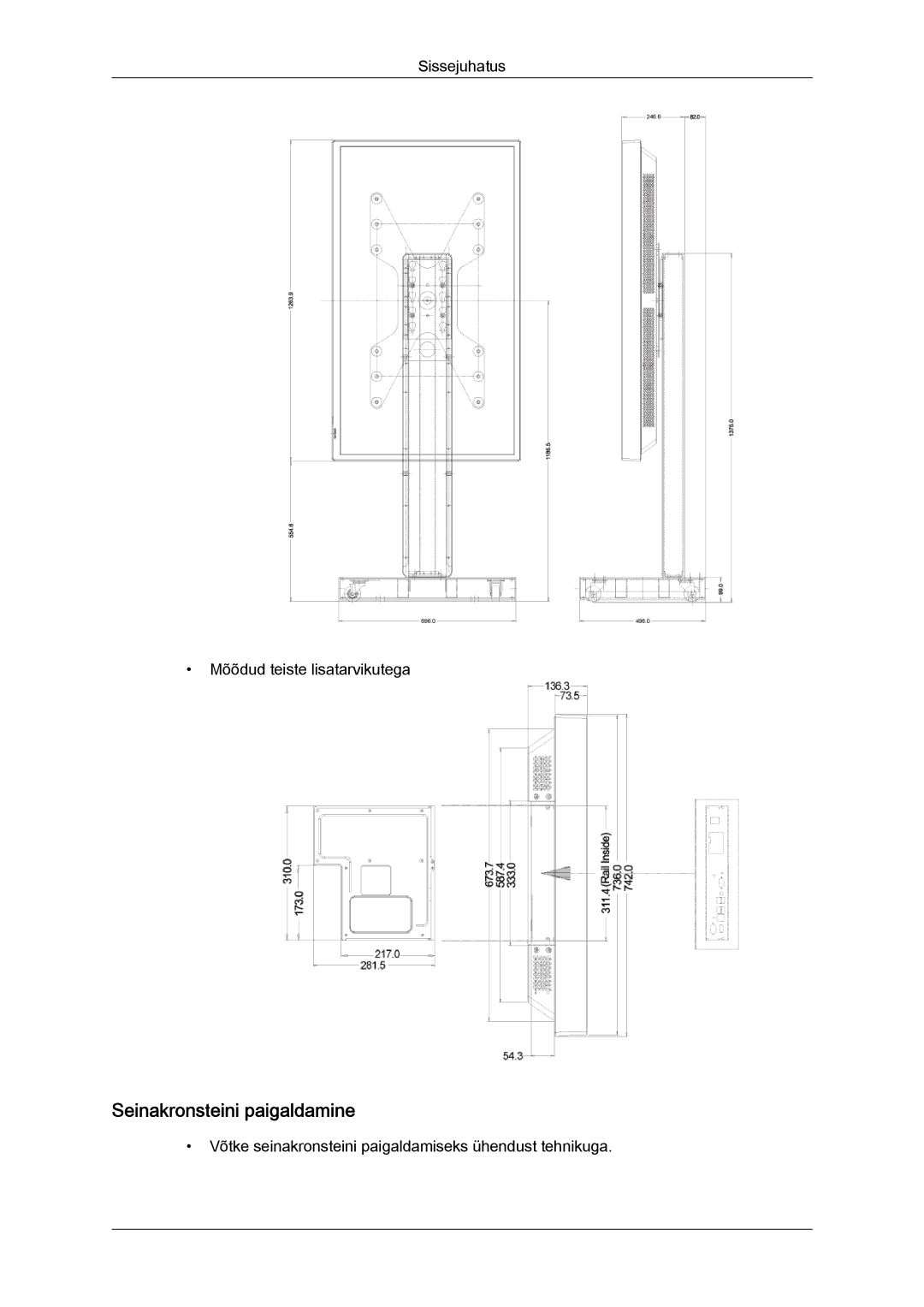 Samsung LH46GWPLBC/EN manual Seinakronsteini paigaldamine 