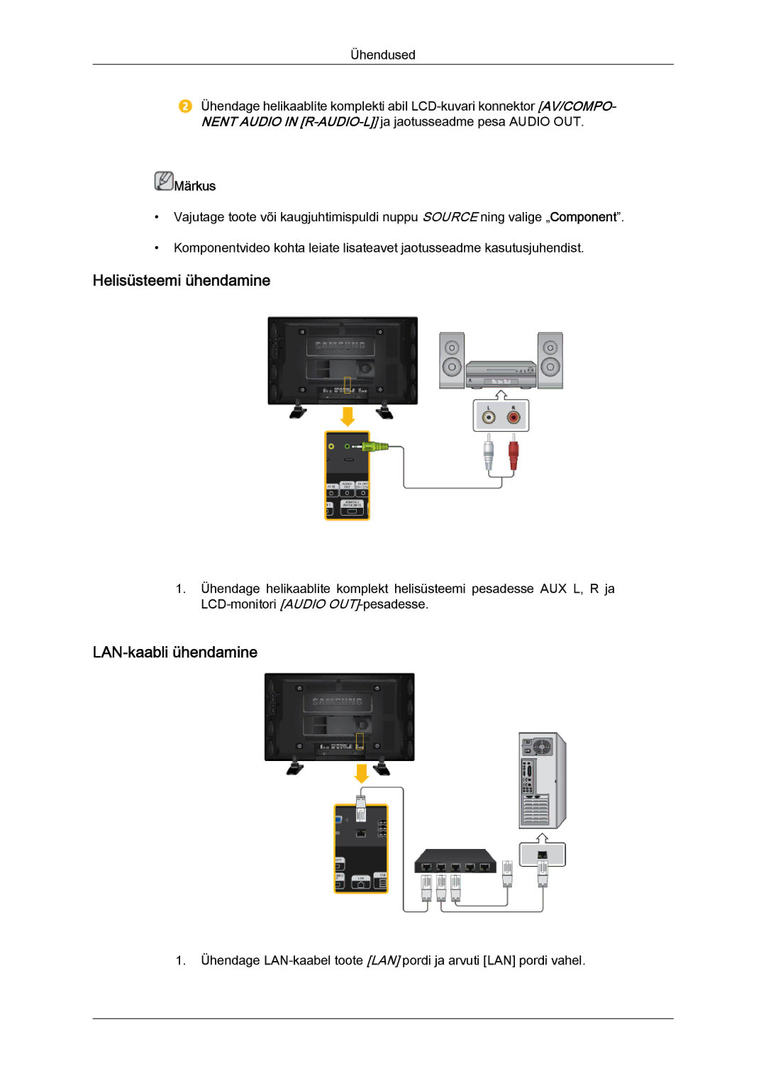 Samsung LH46GWPLBC/EN manual Helisüsteemi ühendamine, LAN-kaabli ühendamine 