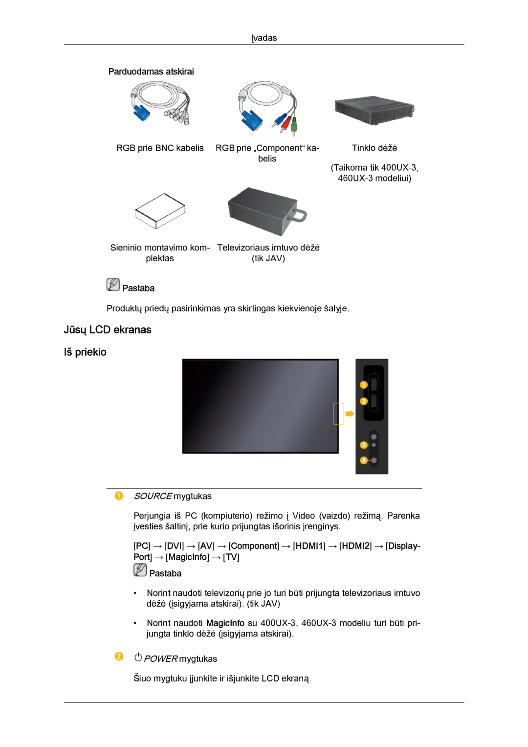 Samsung LH46GWPLBC/EN manual Jūsų LCD ekranas Iš priekio, Parduodamas atskirai 