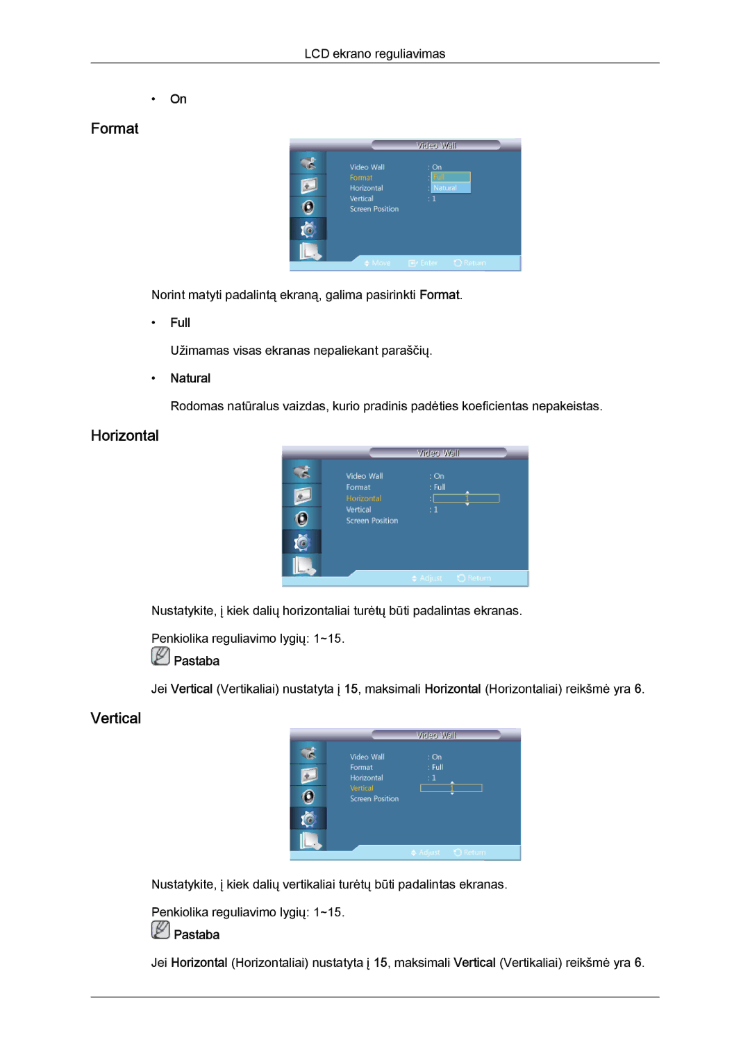 Samsung LH46GWPLBC/EN manual Format, Horizontal, Vertical, Full 