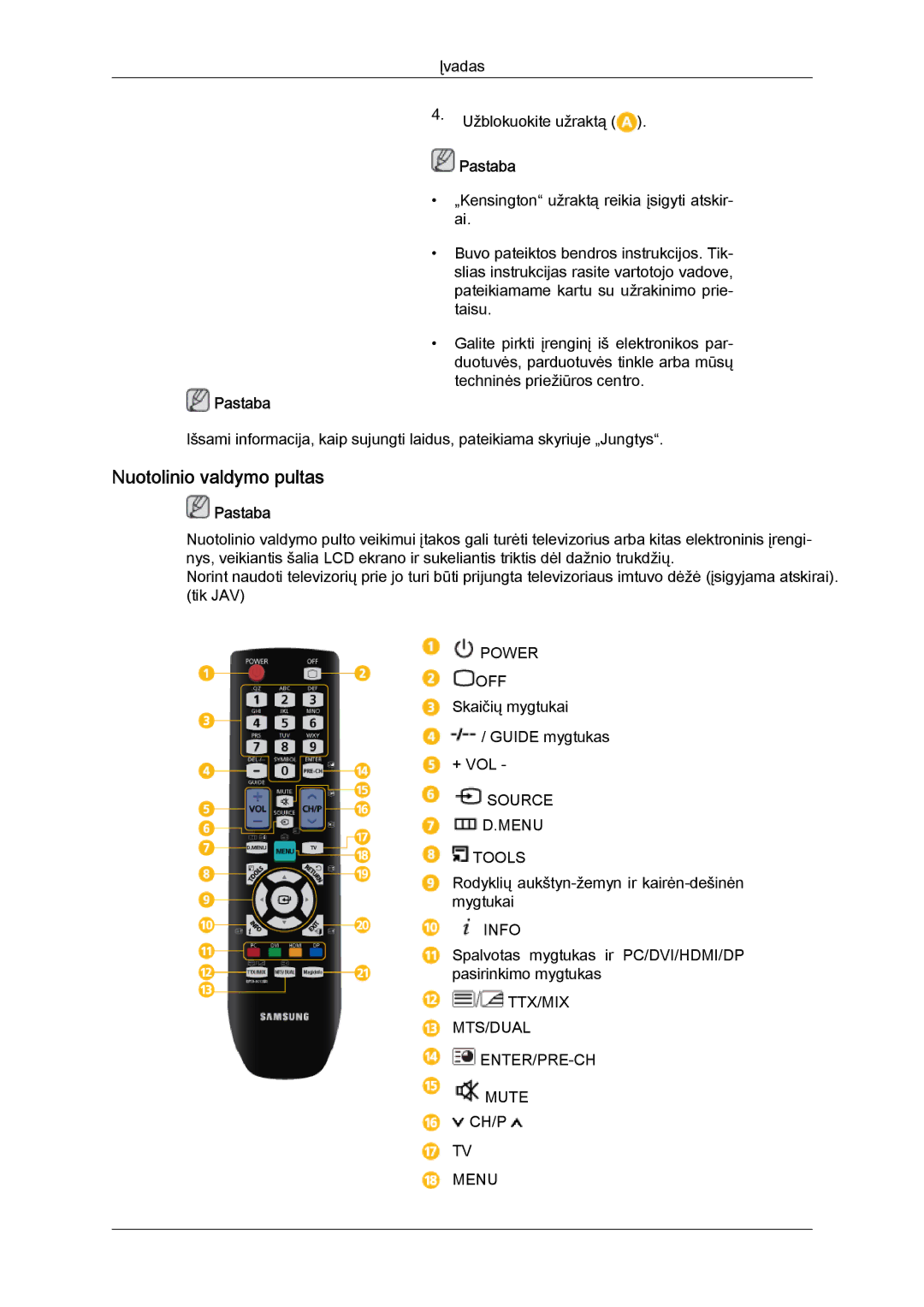 Samsung LH46GWPLBC/EN manual Nuotolinio valdymo pultas 