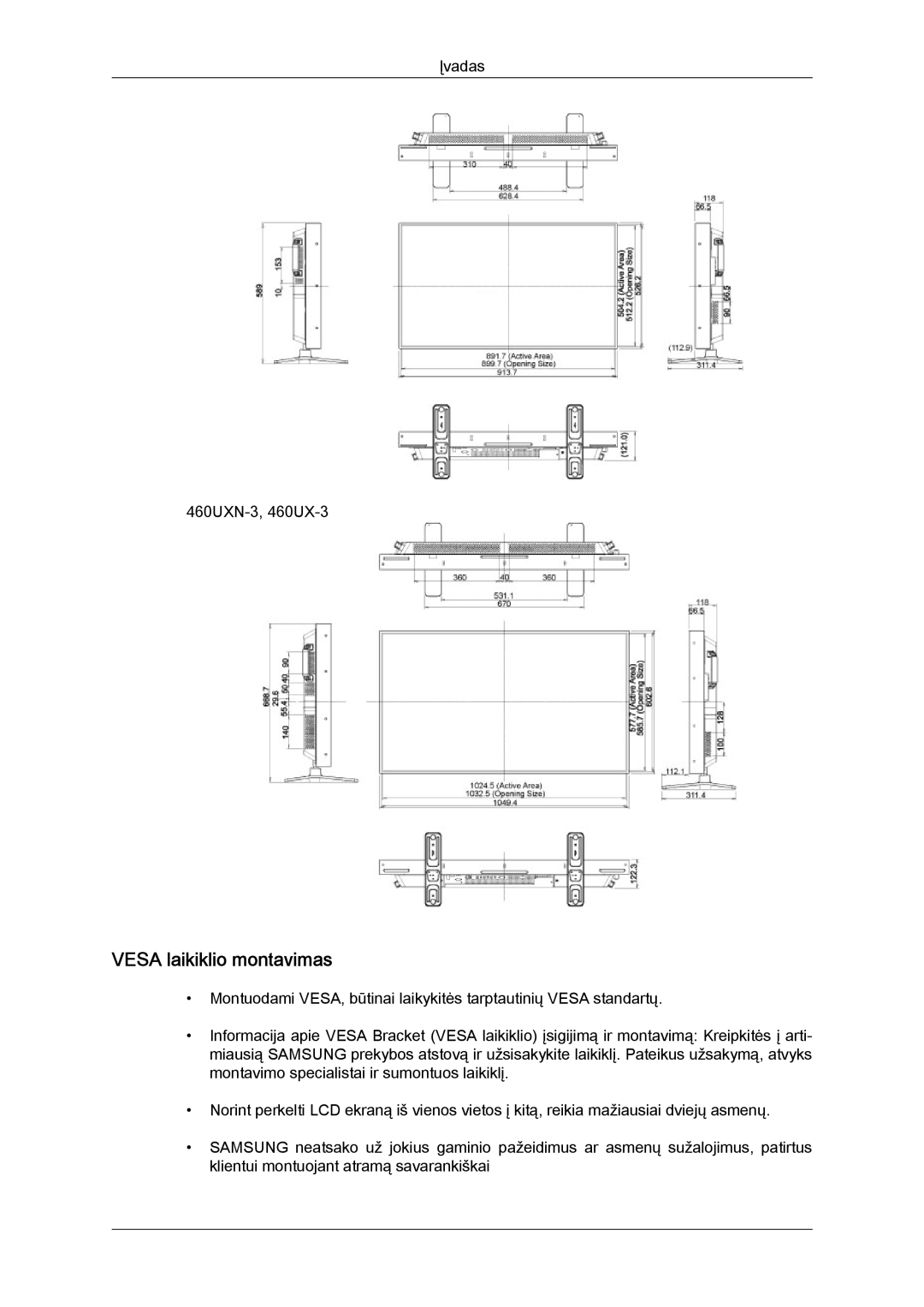 Samsung LH46GWPLBC/EN manual Vesa laikiklio montavimas 